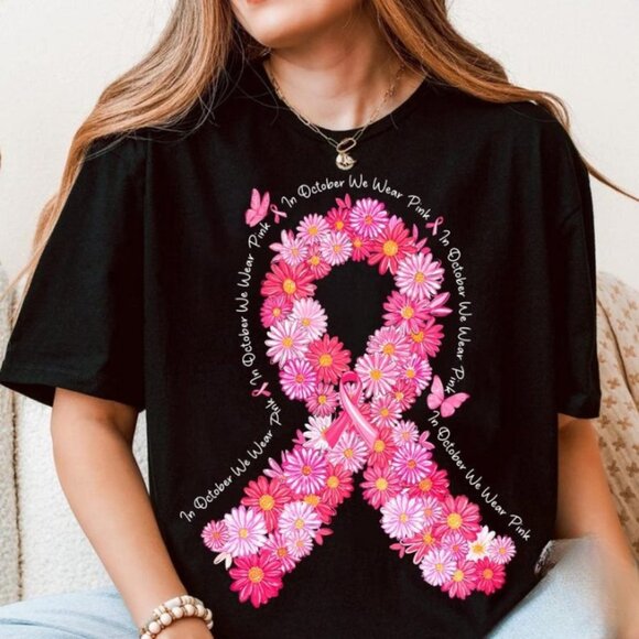 Coquette Daisy Floral Breast Cancer Tee - Picture 1 of 4